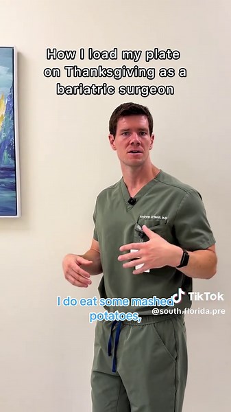 Thanksgiving is about enjoying the meal, not stressing the macros. Dr. Andrew O'Neill's plate? Mostly protein, but he doesn’t skip the pie. #bariatricsurgeon #bariatricsurgery #bariatriccommunity #wellnesstips #thanksgivingdinner