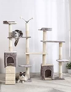 HYABi 51 Cat Tree Cat Tower inch cat Tree cat Tower deformable cat Apartment sisal Grab Pole Cat Furniture Activity Center cat House (Light Gray)