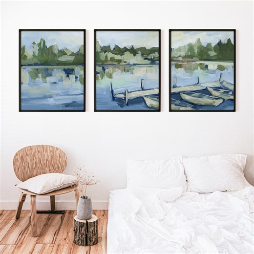 Lake House Decor | "the Lakeside Dock" - Set of 3 - Art Prints or Canvases - Etsy