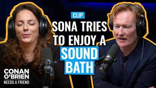 Conan & the gang try a virtual sound bath. | Team Coco