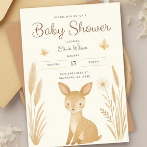 Boho Theme Baby Shower Invitation, Digital Download, Baby Deer Baby Shower Invite, Nature Theme, Customizable, Gender Neutral Baby Shower - Etsy Australia