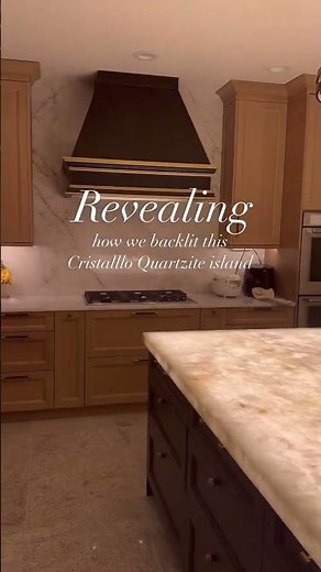 Cristallo Quartzite Island Install #quartzite #kitchen #kitchenisland #stone #backlit #lit