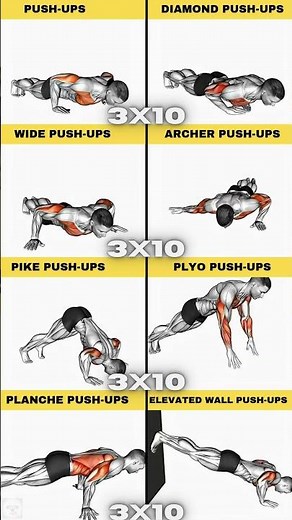 ⚡PUSH UPS VARIATIONS 🔥💪 #pushups #bodyweightworkout #homeworkout #shorts #pushupworkout #pushup