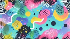 Colorful abstract pattern with various shapes and textures in a playful and artistic composition, suitable for creative backgrounds.