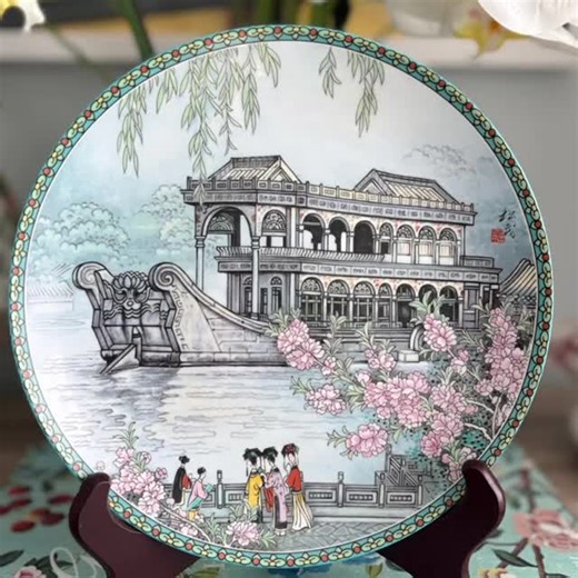 Jingdezhen Porcelain Collector Plates – Beauties of the Red Mansion & Marble Boat. Prized Possessions USA. - Etsy