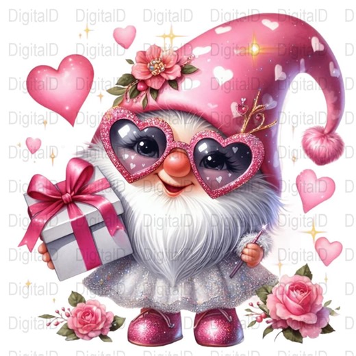 Valentine Gnome Digital Art, Hearts, Pink Hat, Gift Box Clipart, Love, Cute Gnome PNG, Commercial Use, Sublimation, Digital Download - Etsy Canada