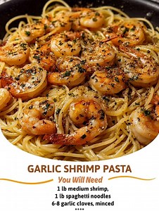 Garlic Shrimp Pasta 🥘 Ingredients 1 lb medium shrimp, deveined and tails removed 1 lb spaghetti noodles (more or less, depending on family size) 6 -8 garlic cloves, according to personal taste, minced 1/4 cup butter olive oil (3 drizzles) italian seasoning fresh ground pepper red pepper flakes ............ Full Recipe in Coʍmеոτ 💬 | Cooking Ideas & Recipes