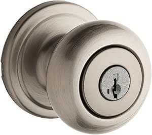 Kwikset Hancock Entry Door Knob with Lock and Key, Secure Keyed Handle Exterior, Front Entrance and Bedroom, Satin Nickel, Pick Resistant SmartKey Rekey Security and Microban