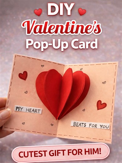 Easy Valentine pop up card DIY 💌 This simple Valentine card craft is perfect for last-minute gifts, kids crafts, or homemade Valentine ideas. Save this easy pop up card tutorial and try it today ❤️ #valentinesday #valentine #DIYValentinesCard #kidscrafts