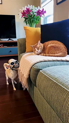 Chihuahua in a scary mask pranks the dog & cat #funny