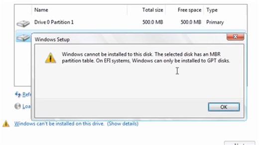 Windows cannot be installed to this disk the selected disk has an mbr partition table on efi systems... Solved