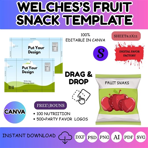 Welch's Fruit Snack Template, Welch's Fruit Snack Wrapper, Canva Editable Fruits Snack Label, Welch's Wrapper SVG, Party Favor Fruits Snack - Etsy
