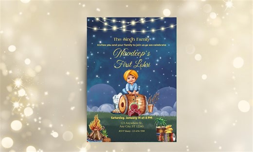 First Lohri Invitation, Baby Boy Party, Editable Canva Template (digital Invite) - Etsy