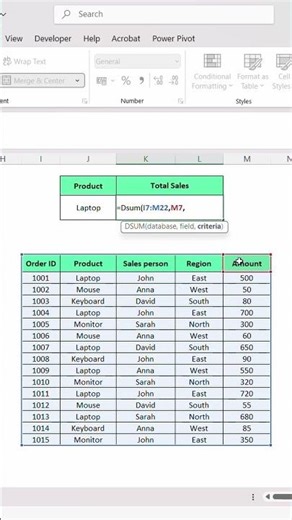 🔥 Excel DSUM Formula Explained | Sum with Multiple Conditions Easily
