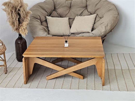 Handmade Solid Wood Transformer Table: Adjustable Height Coffee to Dining - Etsy