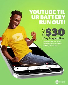 Stream all day long. Enjoy Unlimited 4G LTE Data, 60 Anywhere Minutes, Unlimited bmobile Minutes and more for just $30. Dial *123# and buy the new $30 1-Day Prepaid Plan #bmobile #Prepaid #NewPlan #youtubetillurbatteryrunout | bmobile