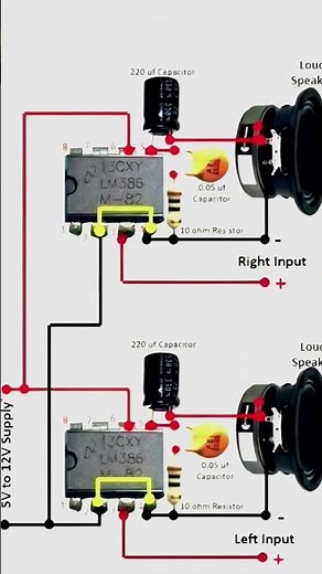 lm 386 dual IC amplifier circuit diagram #circuitbasics #lm386