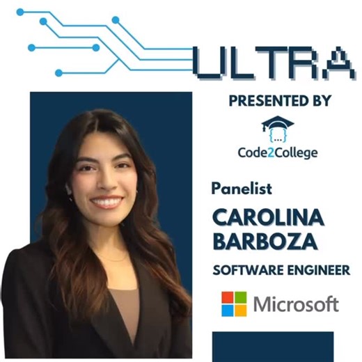 Code2College on Instagram: "🌟 Panelist Announcement Help us welcome Carolina Barboza as a Panelist for ULTRA, presented by Code2College! 💻 Carolina is a proud Code2College alum and a recent graduate of Texas A&M University’s Computer Software Engineering program, and her trajectory is nothing short of inspiring. She completed three Software Engineering internships with @atlassian, followed by a Software Engineering internship at Microsoft, where she demonstrated exceptional skill, creativity,