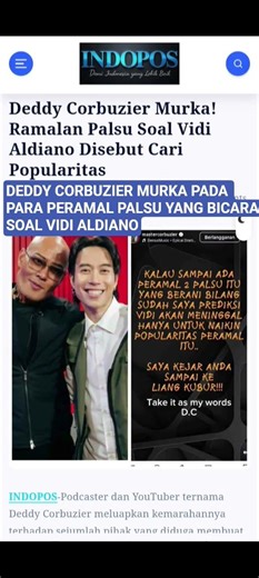 DEDDY CORBUZIER AKAN KEJAR PERAMAL PALSU YANG BICARA BURUK TENTANG VIDI ALDIANO
