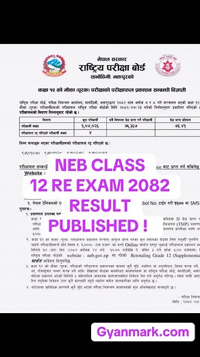 24K views · 353 reactions | NEB Class 12 Re Exam 2082 Result Published #nebclass12reexamresult2082published #gyanmark | Gyan Mark | Facebook