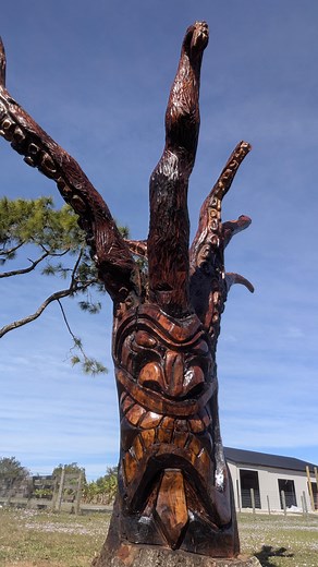 104 reactions · 80 shares | Eight arms, endless details.  Just wrapped this giant octopus tiki on-site, tentacles, textures, and a salty sea vibe from stump to showpiece. Huge thanks to my awesome clients for trusting me to go big! Want your own on-site tiki carved at your place? Send me a DM or visit my website.蝹 #JoeTikiCustoms #OctopusTiki #OnSiteCarving #WoodCarving #TikiArt #FloridaArtist #CoastalDecor #ChainsawCarving #BackyardGoals #CustomArt | Joe Tiki | Facebook