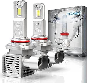 TECHMAX 9005 Light Bulbs, 6500K Xenon White 9005/HB3 Fog Light with 18000 RPM Cooling Fan Plug & Play, Pack of 2