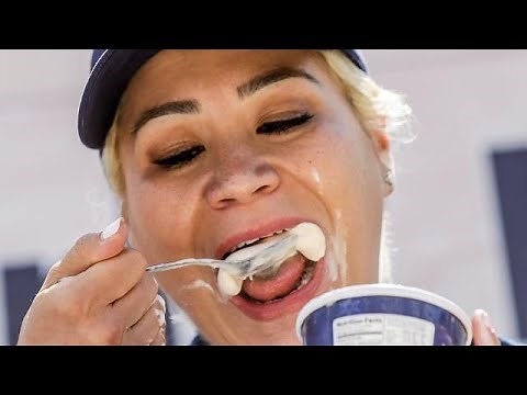 Watch a woman crush two gallons of ice cream in six minutes