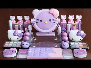 "HELLO KITTY"Mixing"Purple" Eyeshadow, and glitter Into Slime!Satisfying Slime Video!★ASMR★