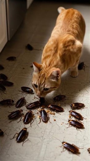Cat eating cockroach #cockroach #cats #DreamScreenAI
