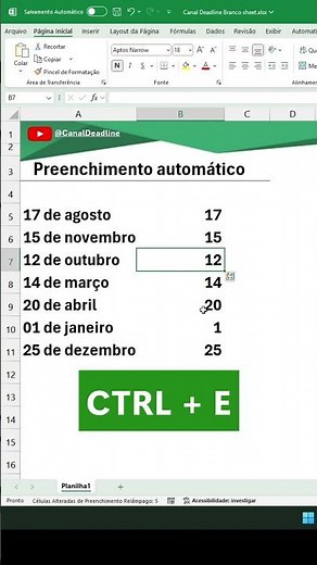 Preenchimento automático no excel - Atalho CTRL + E