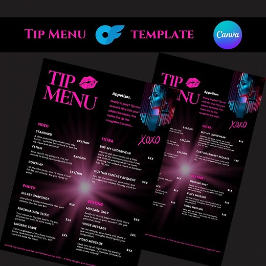 Customizable Onlyfans Pink Tip Menu Template: Canva Editable (digital Download) - Etsy