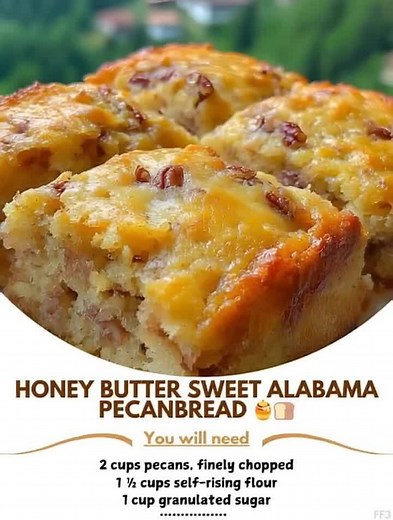 Honey 🦄 Butter Sweet Alabama Pecanbread 🍯🍞 Ingredients: - 2 cups pecans, finely chopped 🌰 - 1 1/2 cups self-rising flour 🌾 - 1 cup granulated sugar 🍬 - 1 cup brown sugar 🍯 ..... Full Recipe in Coʍmеոτ 💬 | Betty’s Country Cooking