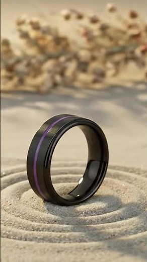 Black Tungsten Wedding Band with Purple Groove | Aydins Jewelry