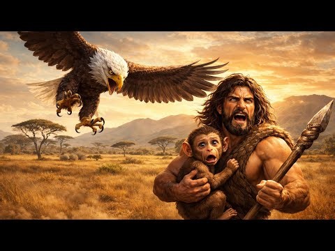 Eagle Kidnaps Baby Monkey 😱 But a Caveman Saves Him | Jungle Rescue Story
