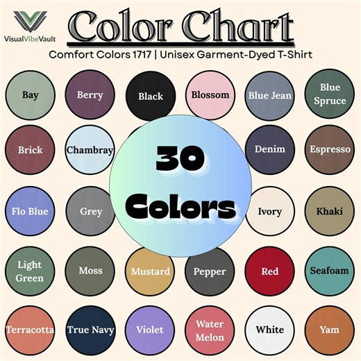 Comfort Colors 1717 Color Chart | Digital Download | JPG File | T-shirt Color Guide | Printable Swatch Card - Etsy