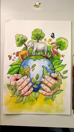 Environment Day 🌿🌳🪴Easy and Beautiful😍 drawing #shorts #art #viral #environment #watercolor