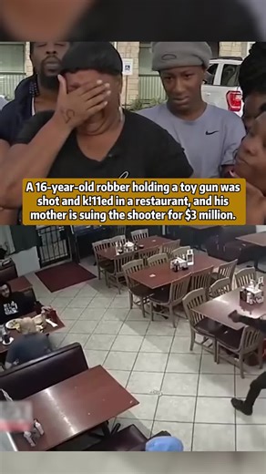 A 16-year-old robber holding a toy gun was shot and k!11ed in a restaurant, and his mother is suing the shooter for $3 million.#crime #news #fyp #fyppppppppppppppppppppppp #breakingnews