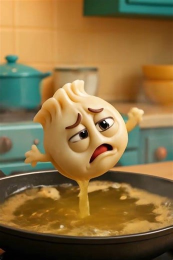 Dumpling Falls into Fryer! 🥟 Funny AI Food Animation