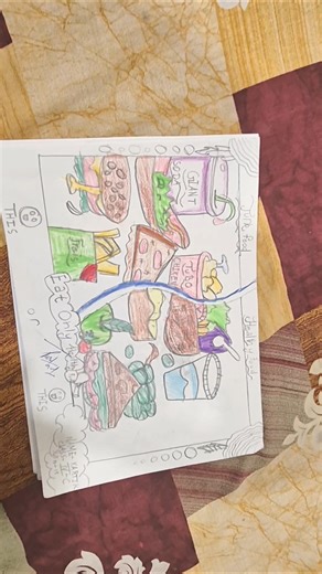 drawing of junk food and healthy food