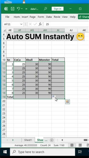 Auto sum instantly | Excel shortcuts #shorts
