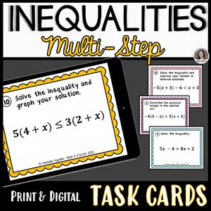 Solving Multi Step Inequalities Task Cards, Print and Digital Google Slides™