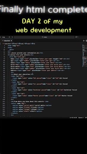 HTML done✔️Day 2 of becoming a web developer #shorts #youtubeshorts #webdevelopment #html #coding