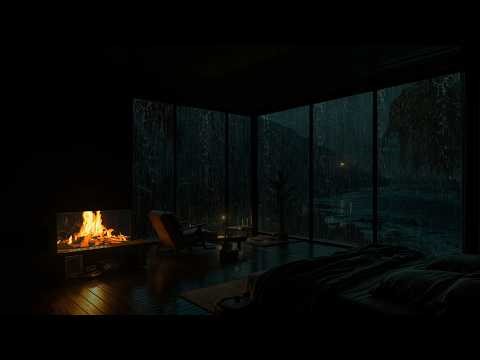 SLEEP IN 5 MINUTES(No Ads)| Soft Ocean Rain -Distant Thunder | Relaxing,Warm Fire for Ultimate Night
