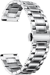 BINLUN Stainless Steel Watch Band 12mm 14mm 16mm 18mm 19mm 20mm 21mm 22mm 24mm Adjustable Metal Link Watch Bracelet with Straight & Curved Ends for Business Daily Wear Men & Women (Silver)