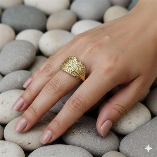 Gold Leaf Ring, Brass Plated, Adjustable Botanical Jewelry - Etsy