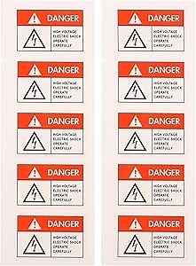 Kichvoe 10pcs High Voltage Sign Sticker - Waterproof Hazard Stickers | Electrical Panel Labels & Electric Box Warning Labels | Adhesive Safety Decals for Caution/Warning Signs 2.36" X 1.57"