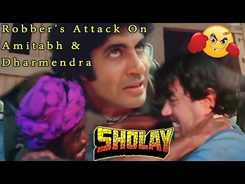 Robber's Attack On Amitabh And Dharmendra | Action Scene | Sholay Hindi Movie