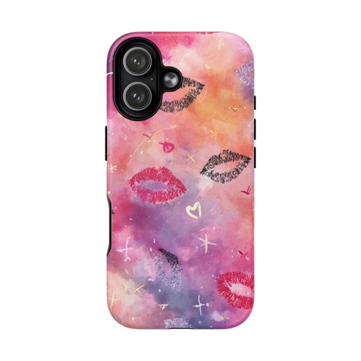 Kiss Print iPhone Case: Tough Magnetic Cover, Pink Watercolor Design - Etsy UK