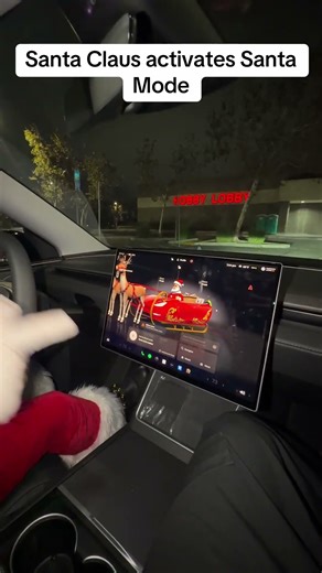 Santa Claus loves turning on Santa Mode in the Model Y Performance