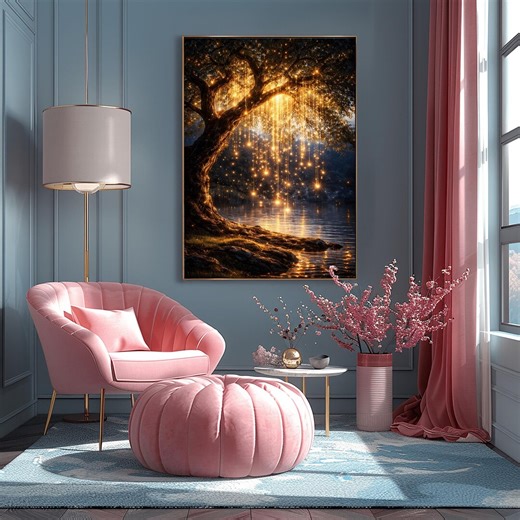 Gustav Klimt Golden Willow Tree Art - Ornamental Surrealism Lakeside Print - Etsy